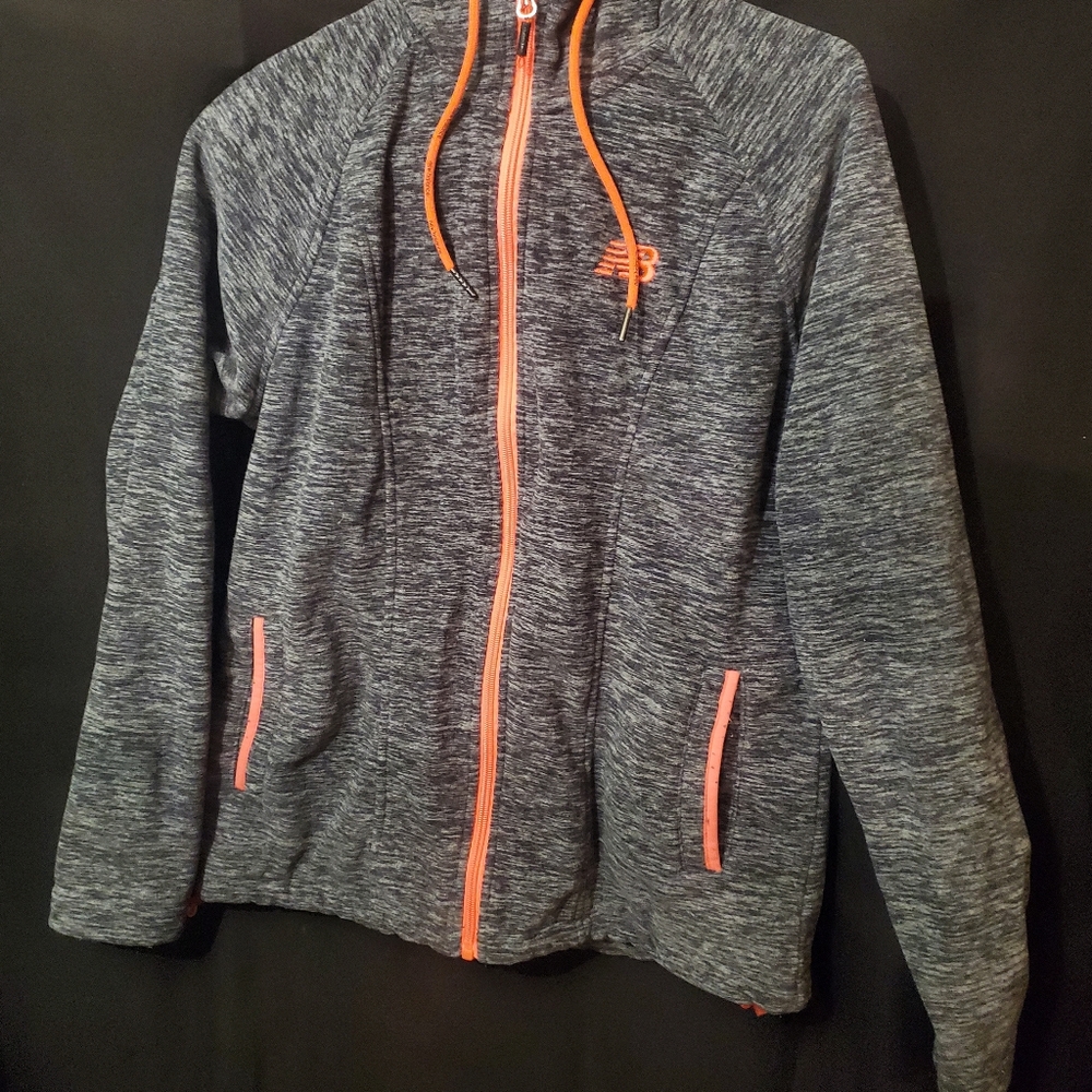 Medium Grey and Tangerine Full Zip Long Sleeve New Balance Hoody
